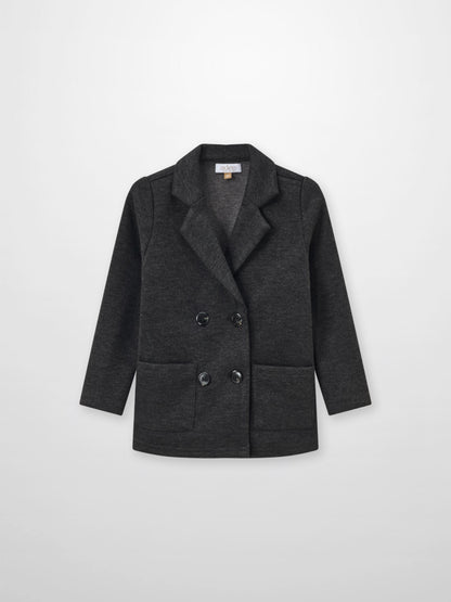 Textured Twill Blazer for boys in grey with double-breasted front and patch pockets Adee