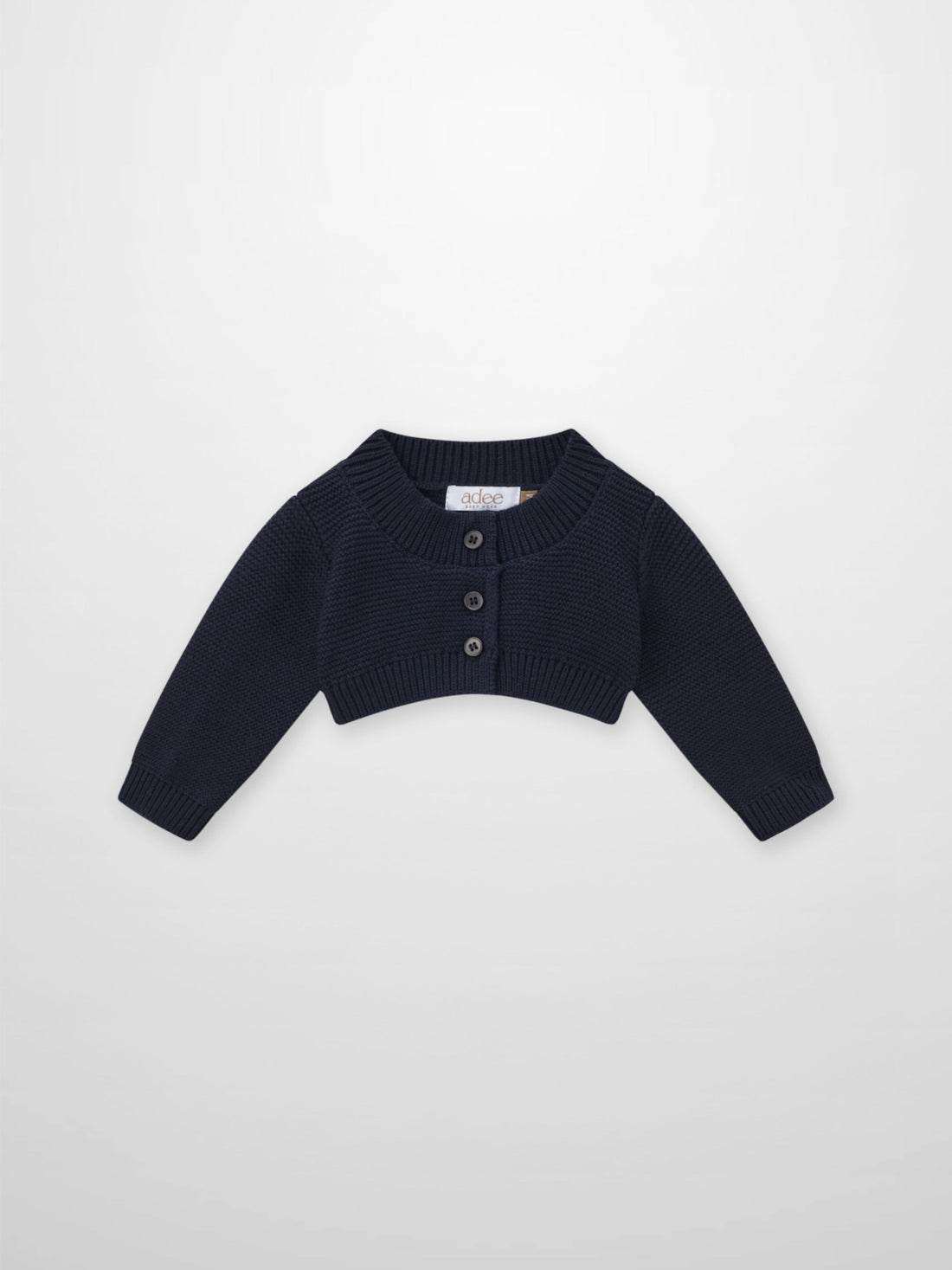 Cropped Cardigan - Navy, Adee unisex dressy knit top with button front.