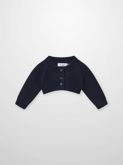 Cropped Cardigan - Navy, Adee unisex dressy knit top with button front.