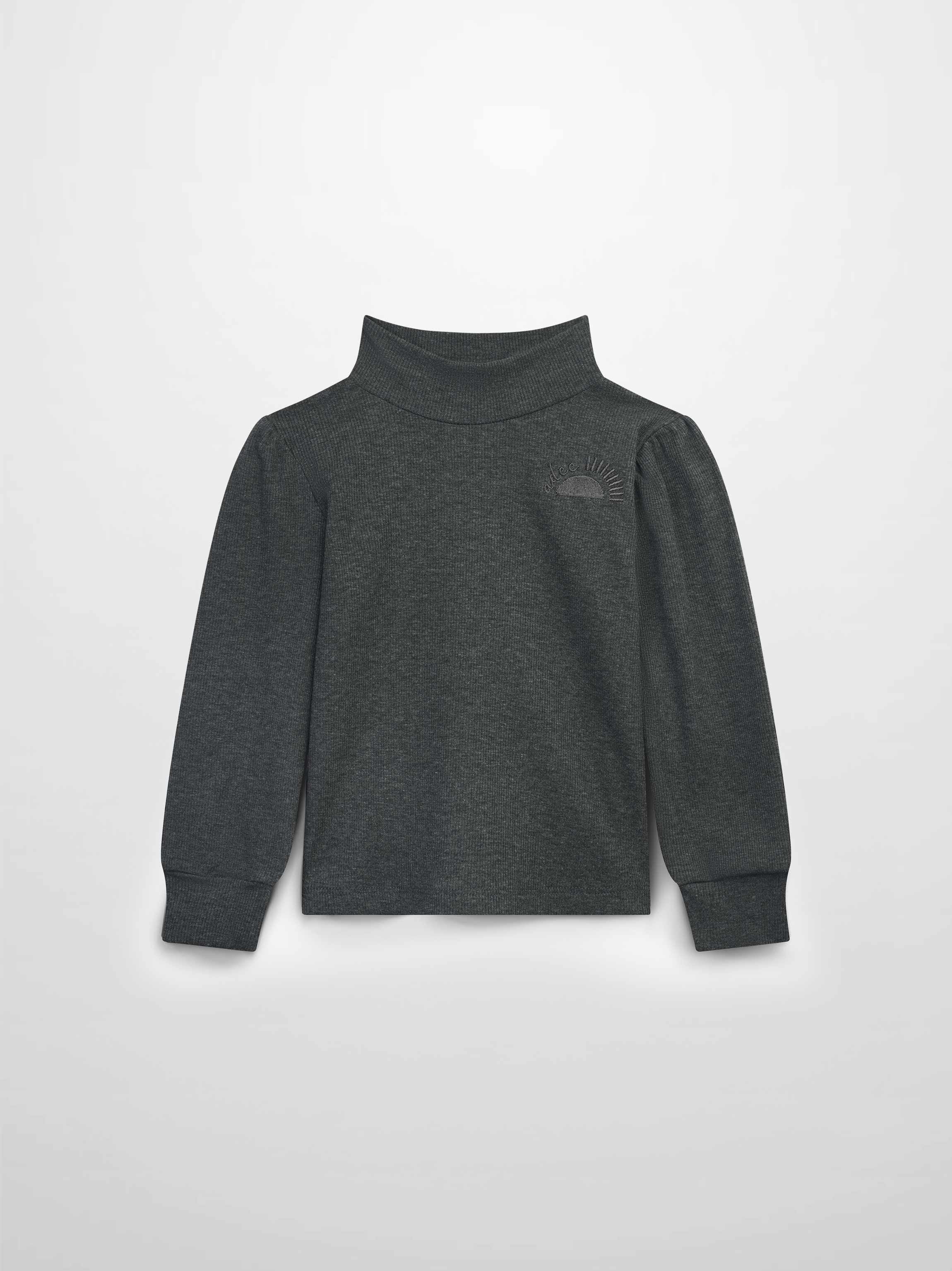 Ribbed Puff Sleeve Shirt - Grey