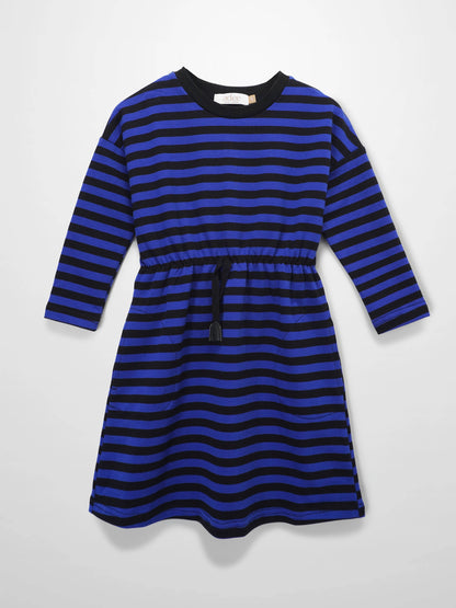 Striped Drawstring Dress - Blue &amp; Black