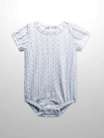 Ruffled Pointelle Romper- Light Blue