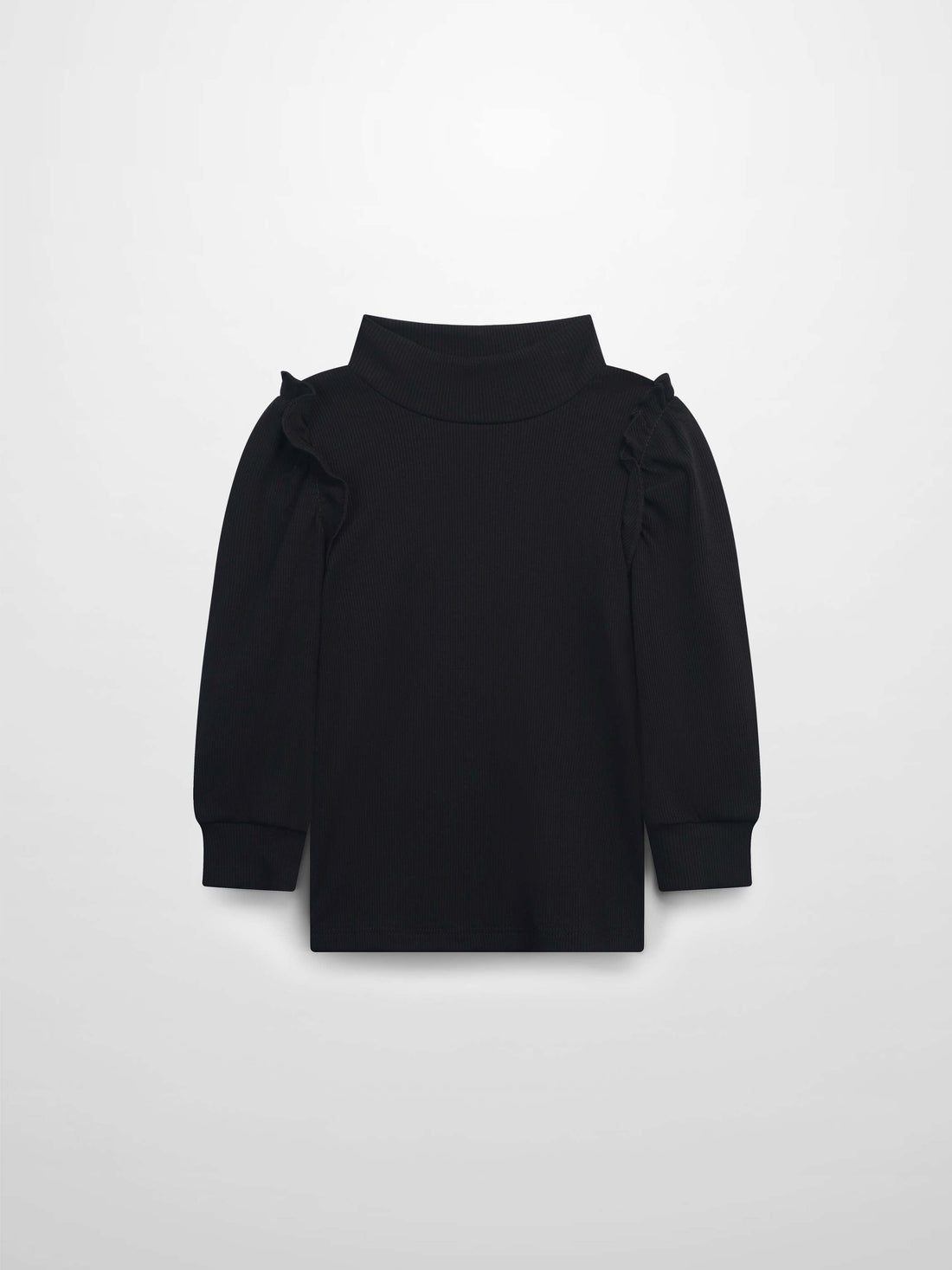 Ruffle Puff Sleeve Mock Neck Shirt - Black
