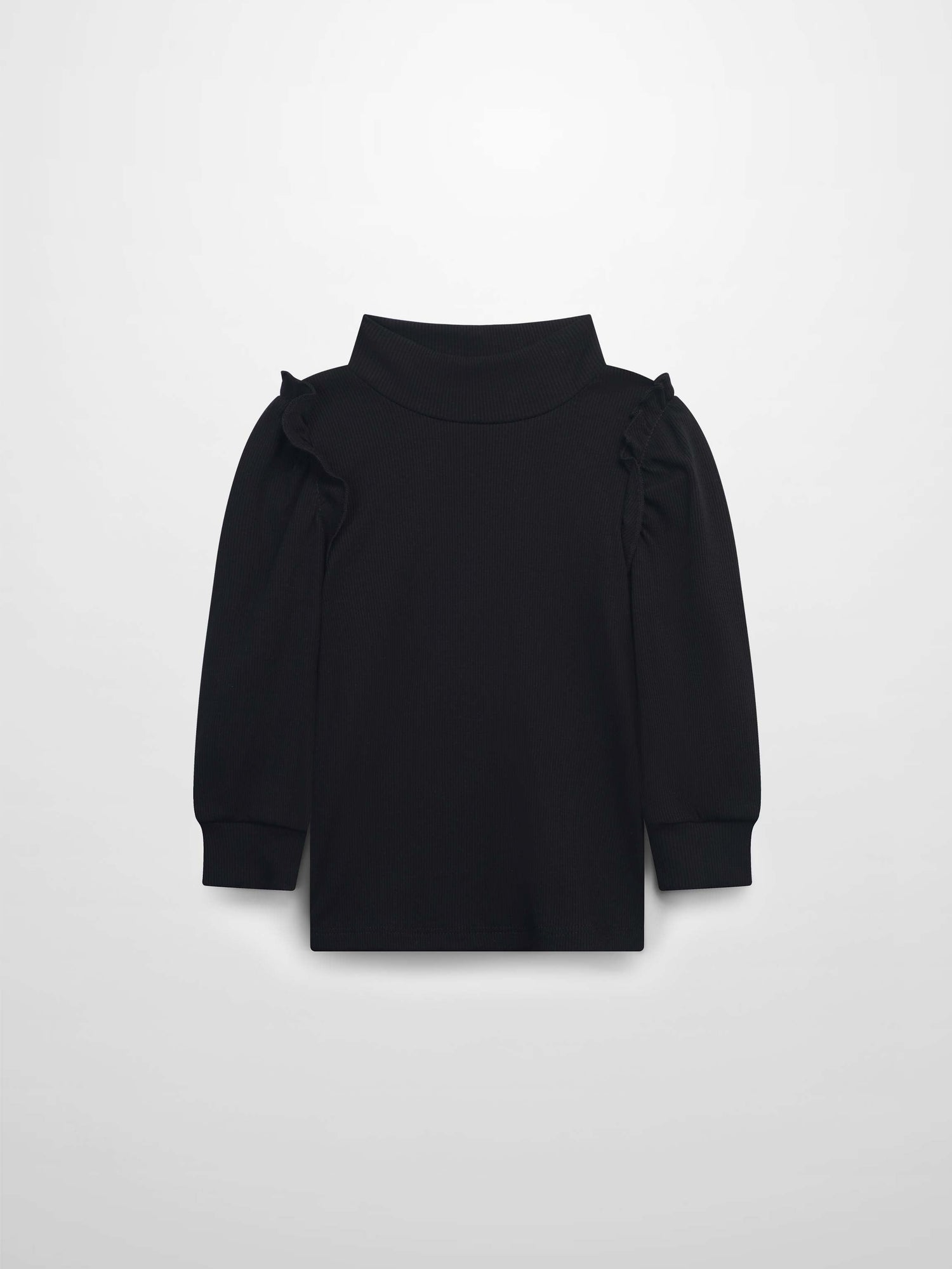 Ruffle Puff Sleeve Mock Neck Shirt - Black