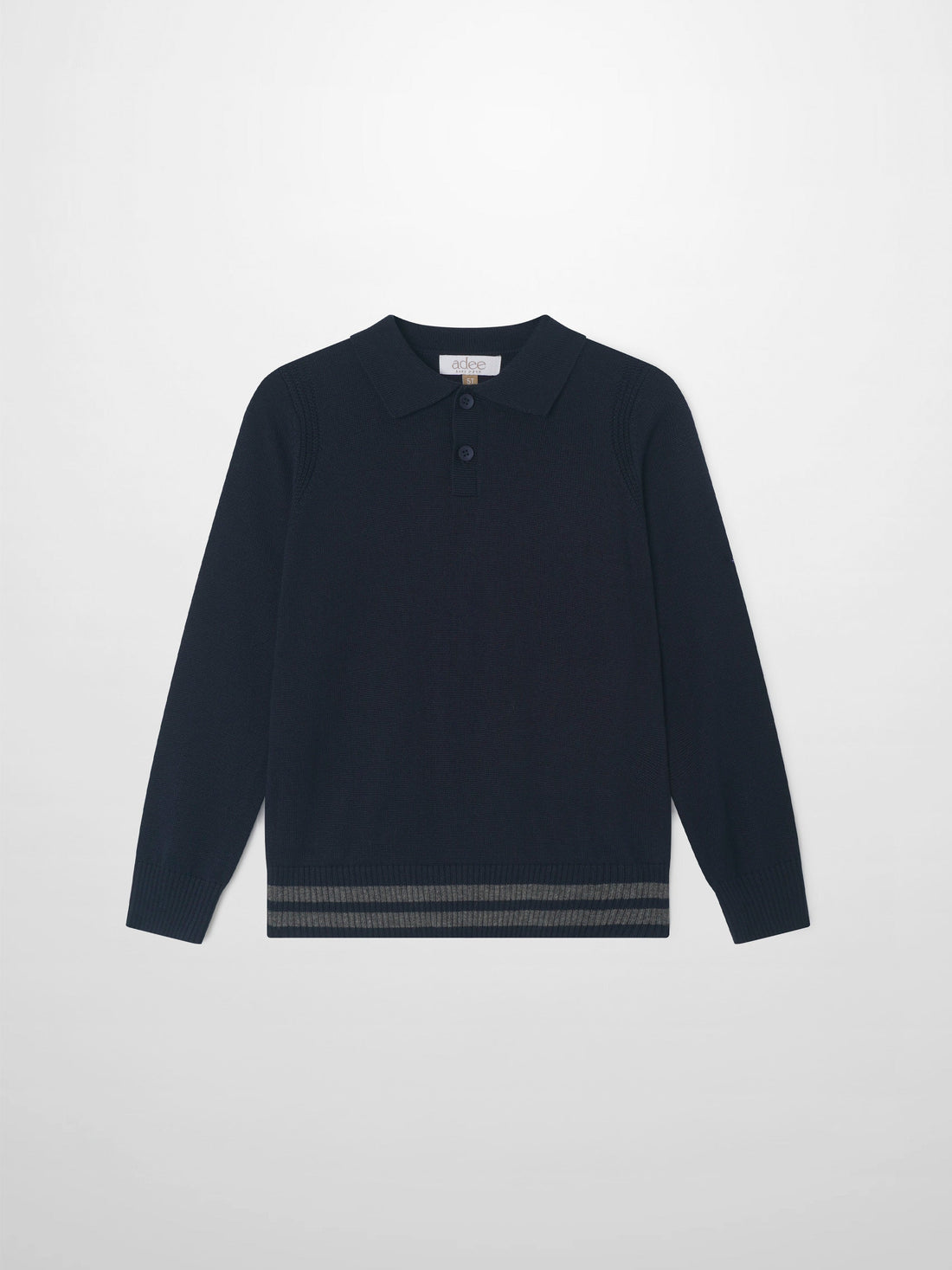 Knit sweater navy for boys by Adee, dressy top with polo collar and two-button placket.