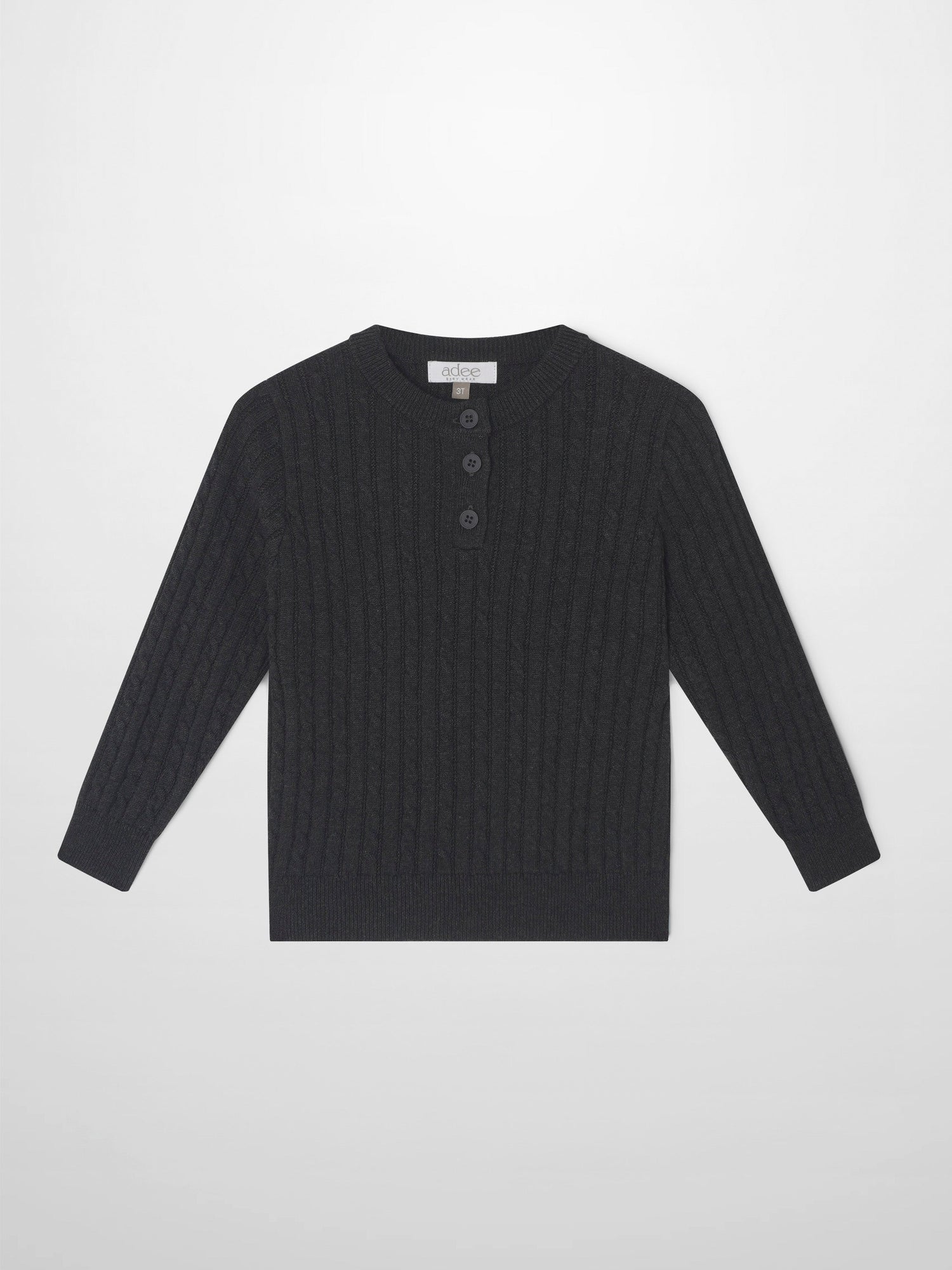 Knit sweater for boys, grey dressy top by Adee, ribbed texture with button placket.