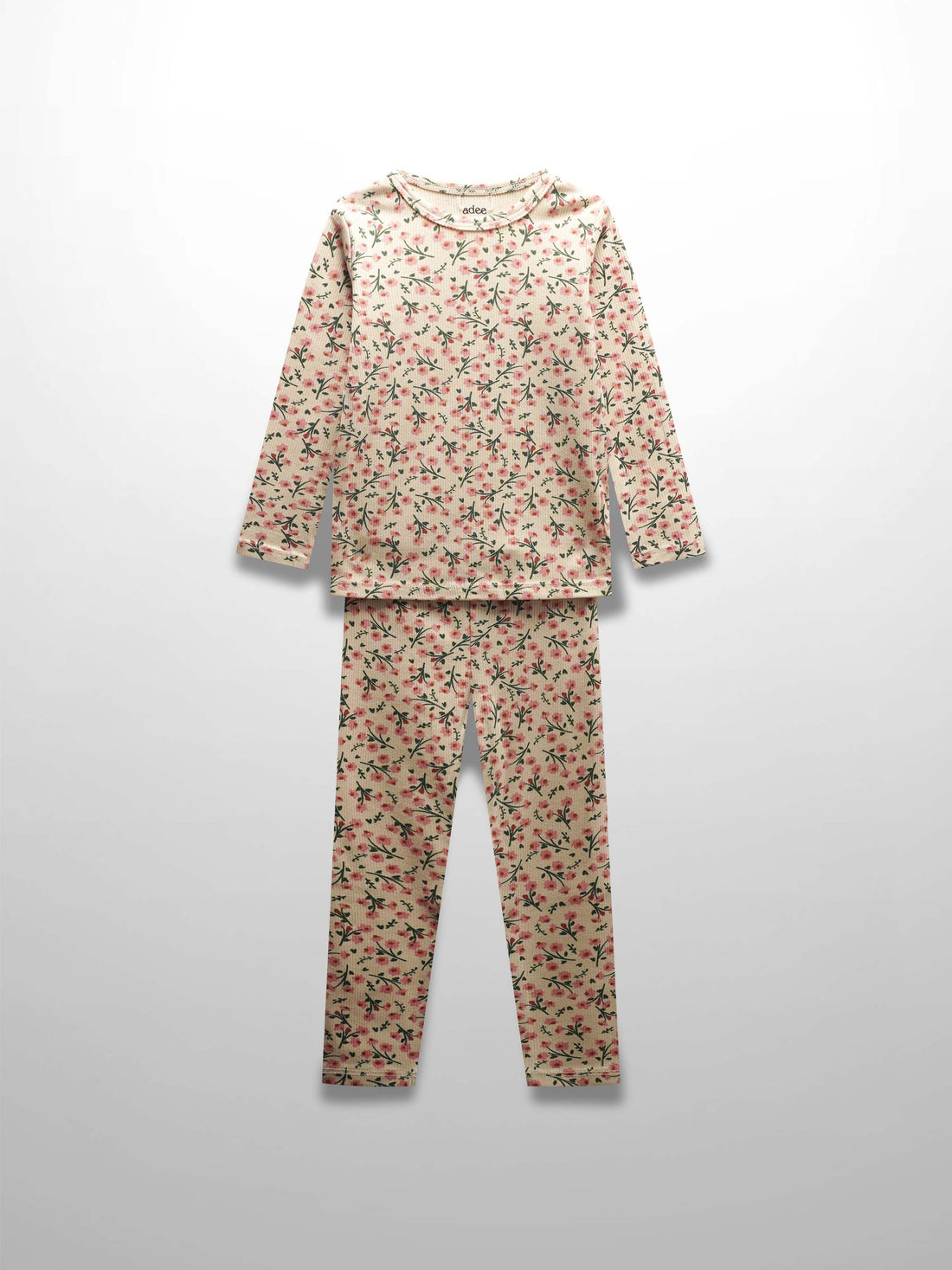 Floral girls pajamas set in tan