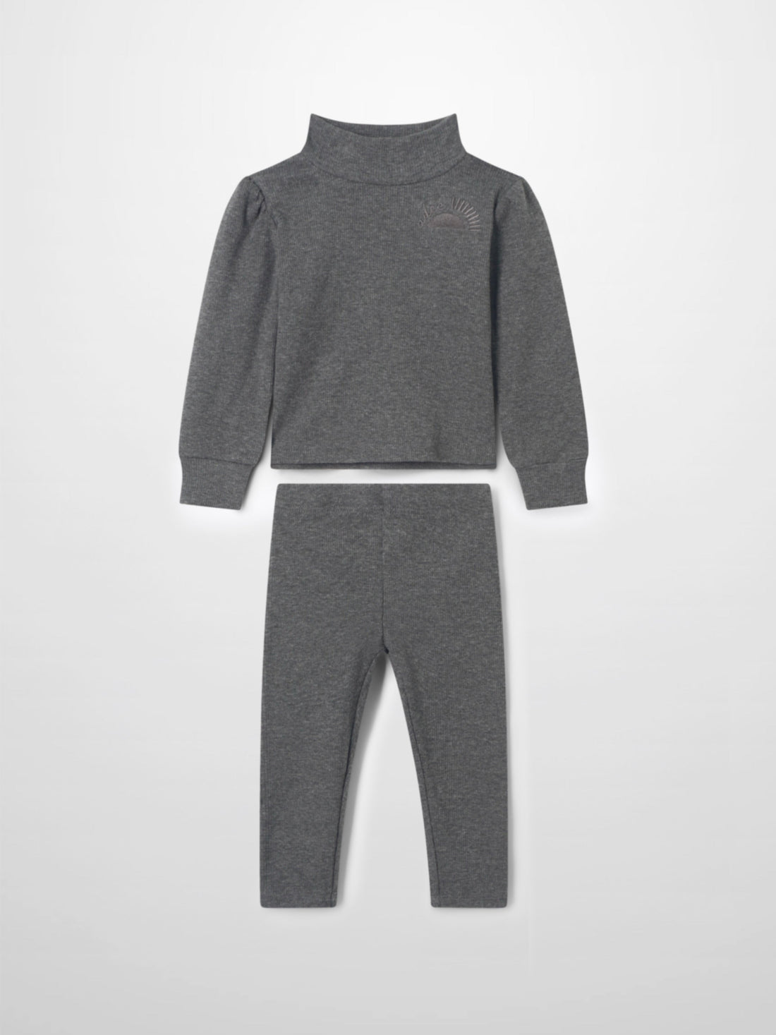 Ribbed Leggings Set with Puff Sleeves - Grey