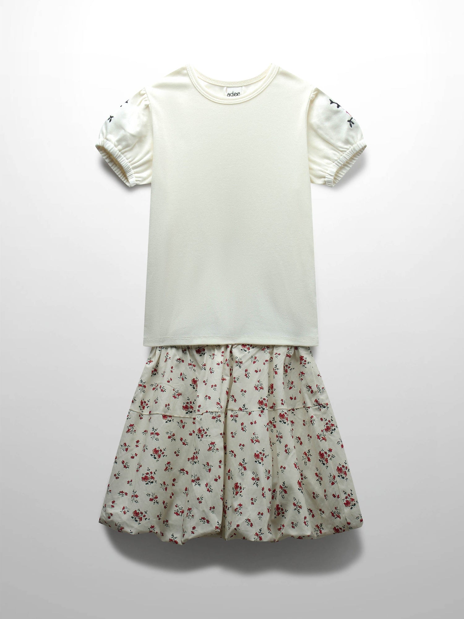 Floral Bubble Skirt with Short Sleeve T-shirt