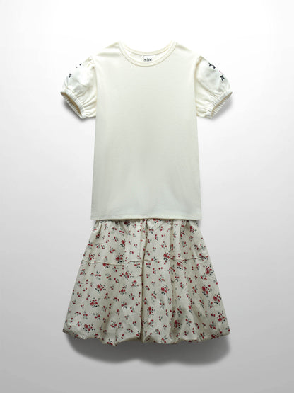 Floral Bubble Skirt with Short Sleeve T-shirt