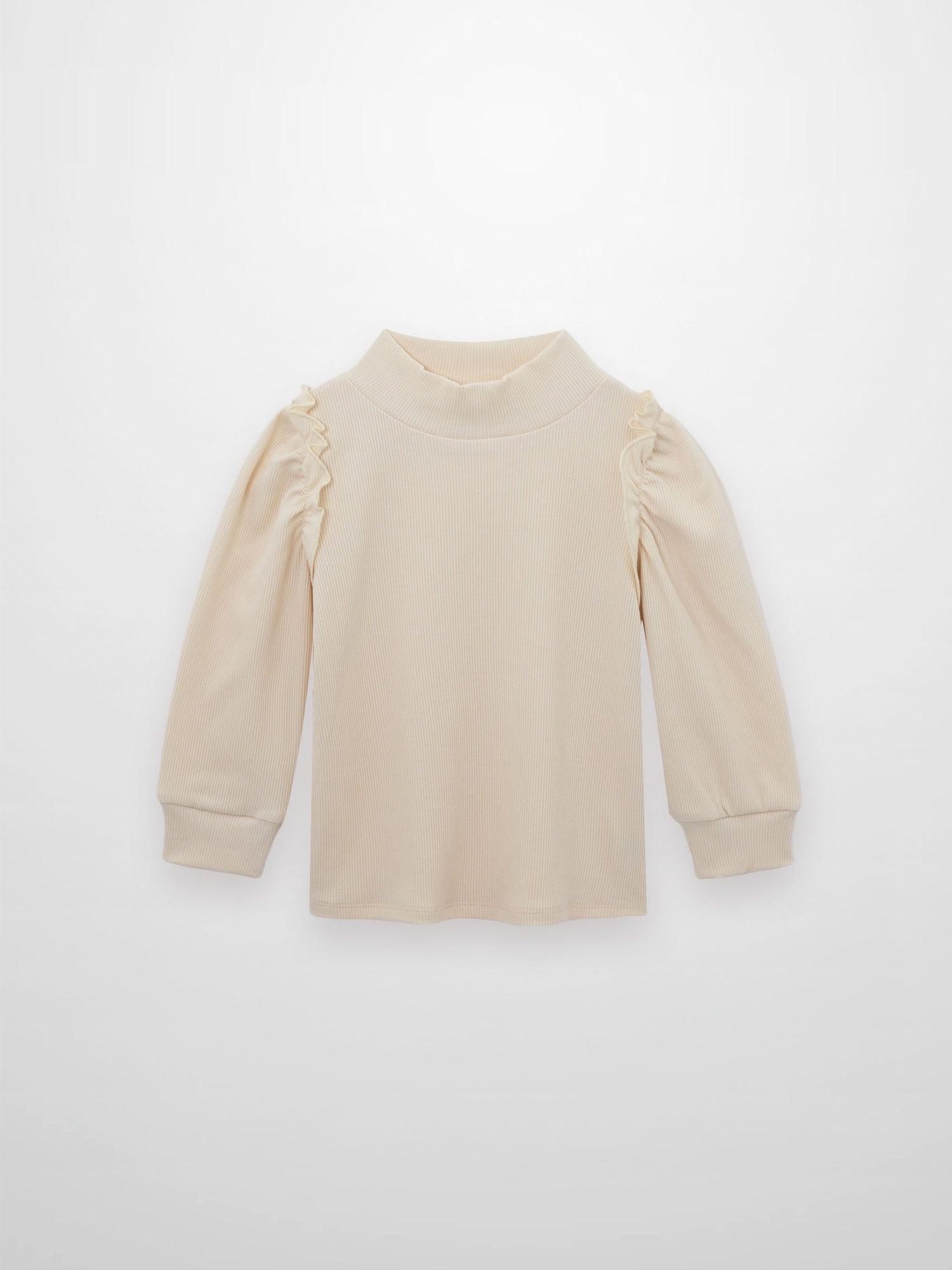 Ruffle Puff Sleeve Mock Neck Shirt - Ivory