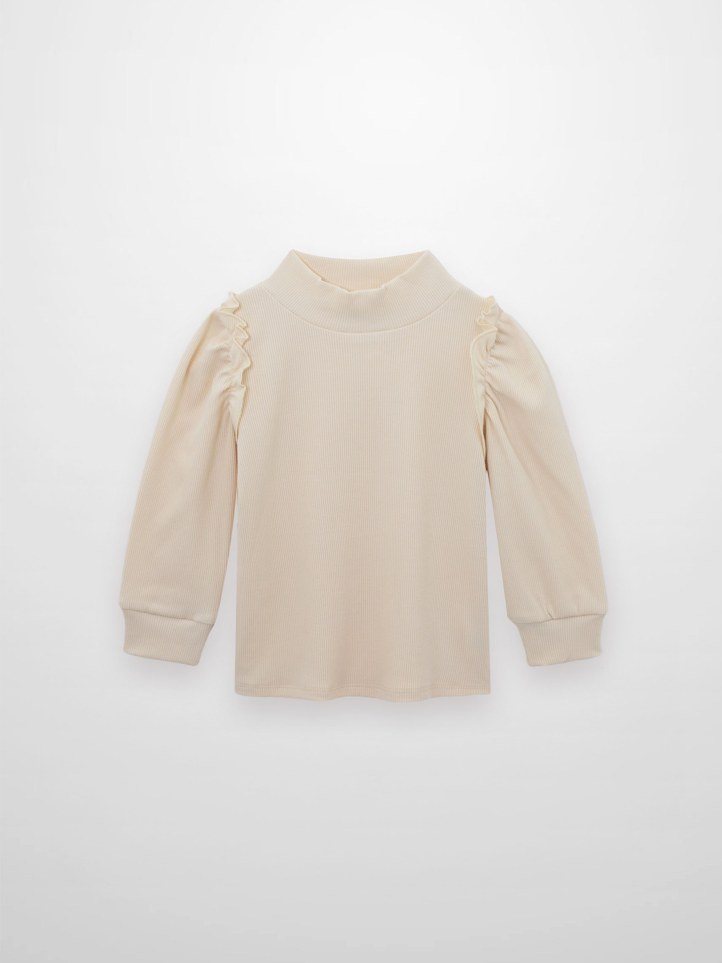 Ruffle Puff Sleeve Mock Neck Shirt - Ivory