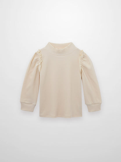 Ruffle Puff Sleeve Mock Neck Shirt - Ivory