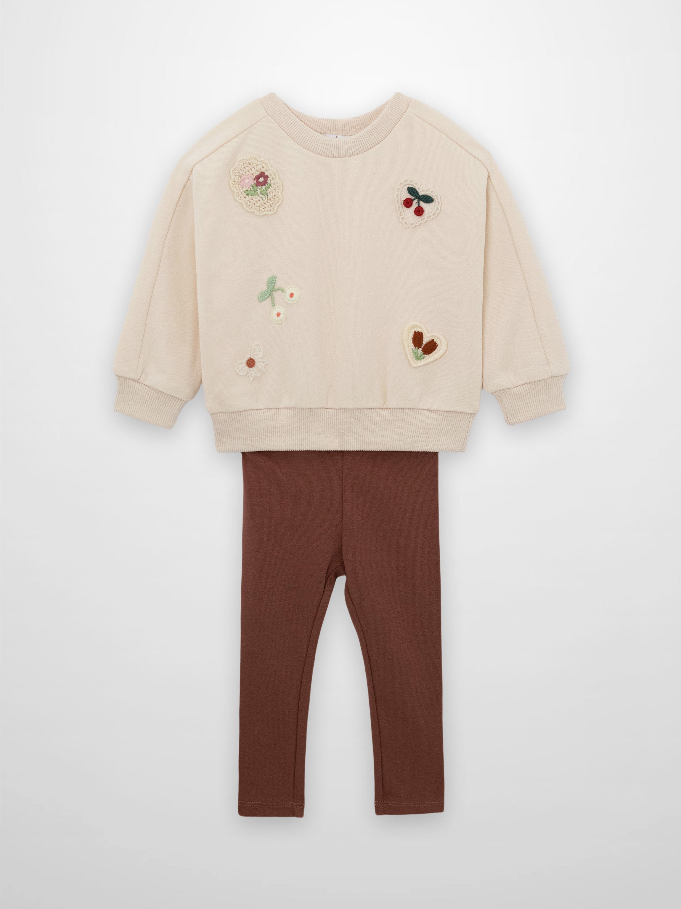 Crochet Patch Sweatshirt &amp; Leggings Set