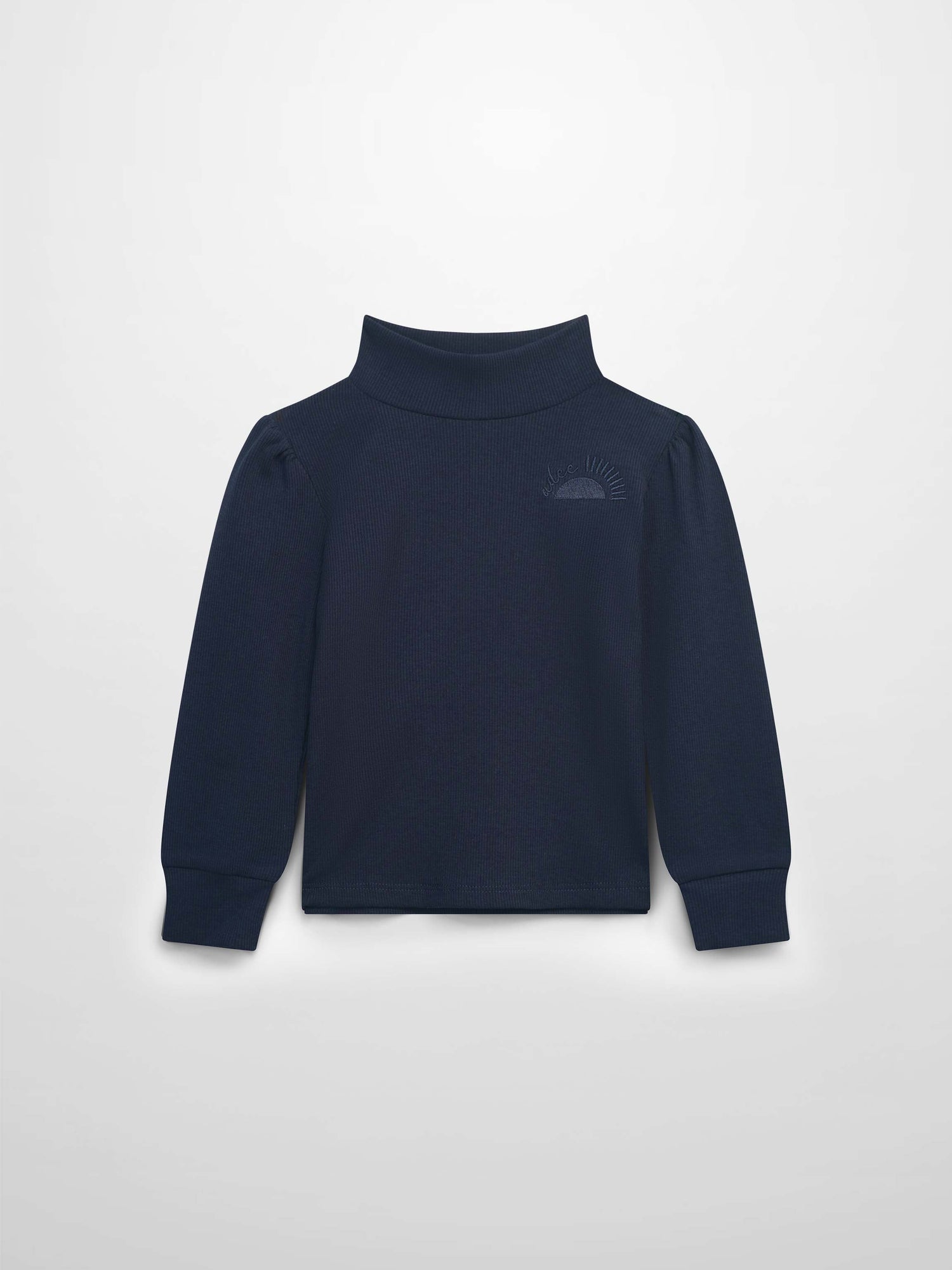 Ribbed Puff Sleeve Shirt - Navy