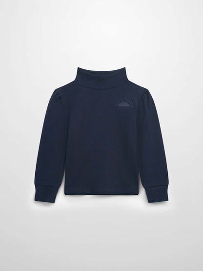 Ribbed Puff Sleeve Shirt - Navy