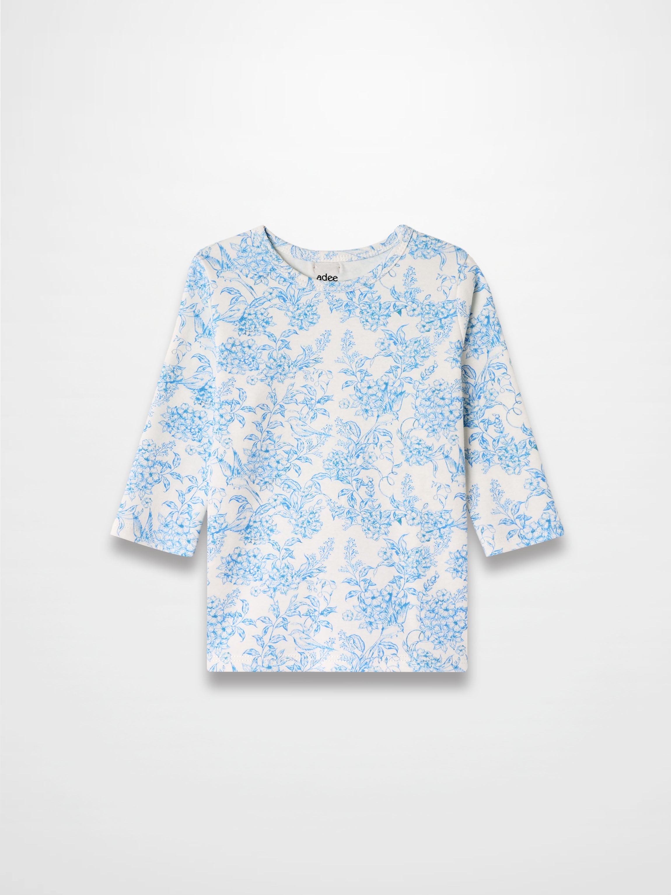 Blue Flowered  3/4 Sleeve T-shirt
