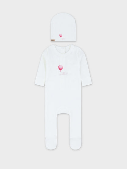 white Baby jumpsuit with hat