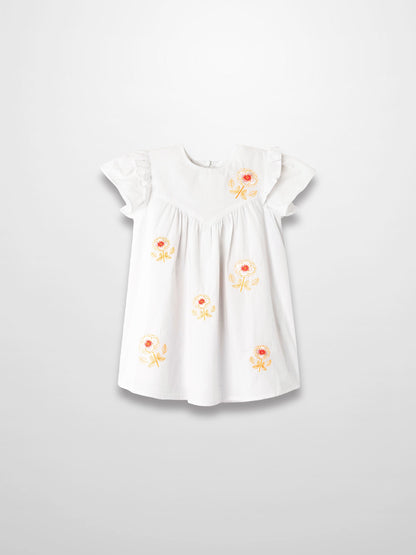 Embroidered Flower Dress - Short Sleeve