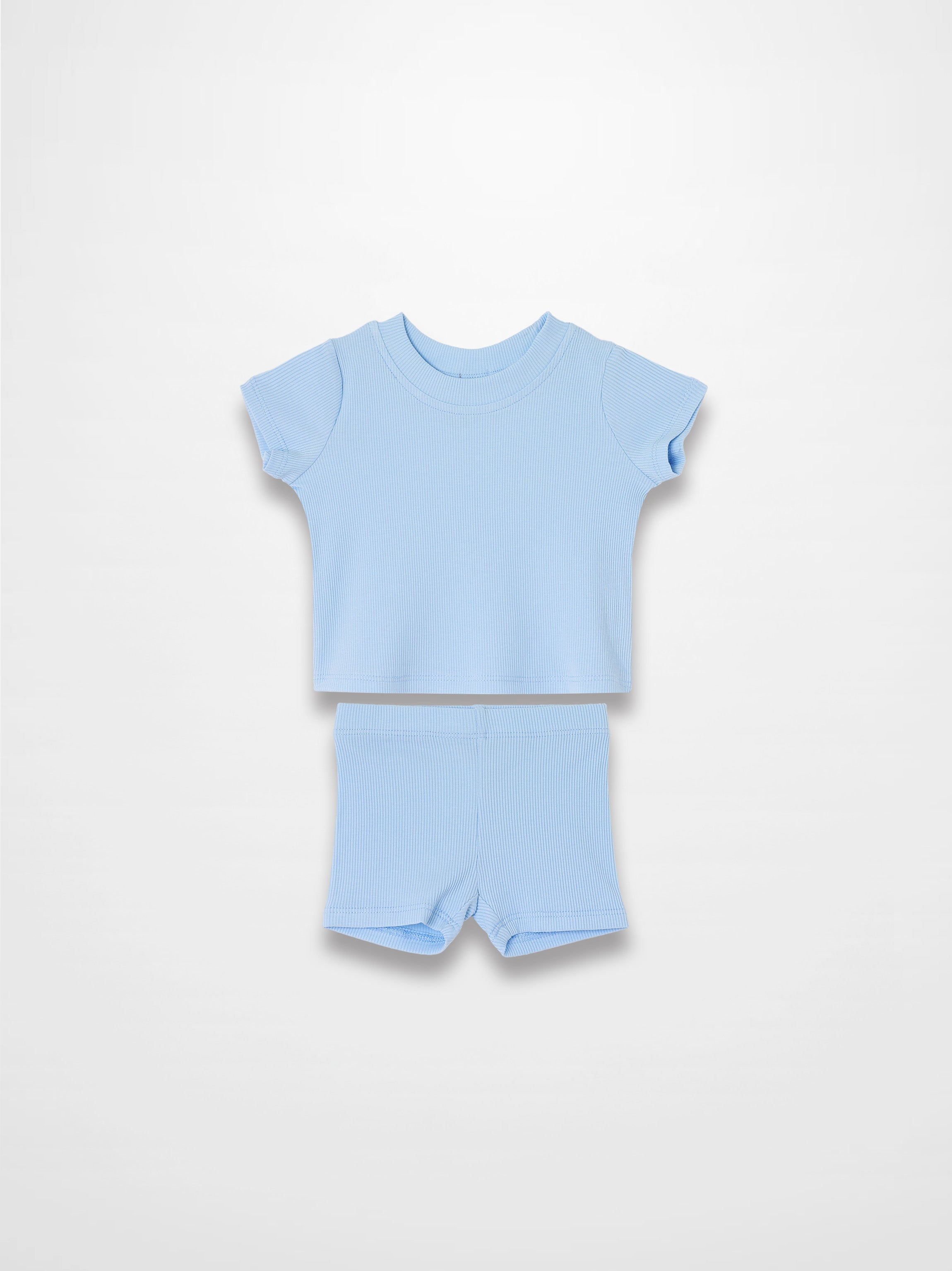 Short Sleeve Boxy T-shirt  &amp; Shorts Set - Light Blue