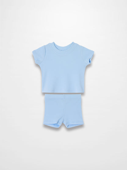 Short Sleeve Boxy T-shirt  &amp; Shorts Set - Light Blue