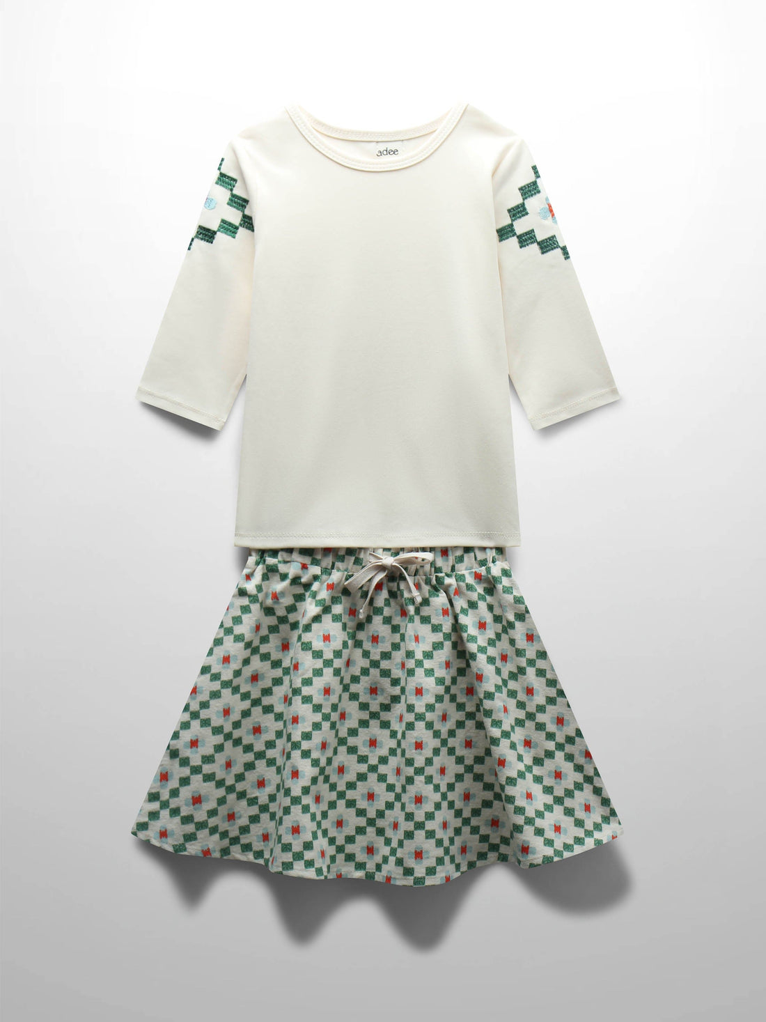 Green Diamond Skirt with 3/4 Sleeve Shirt