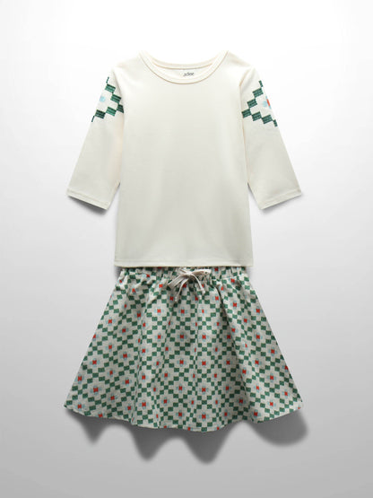 Green Diamond Skirt with 3/4 Sleeve Shirt
