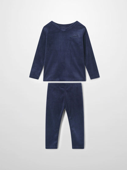 Ribbed Velour Pajama - Navy