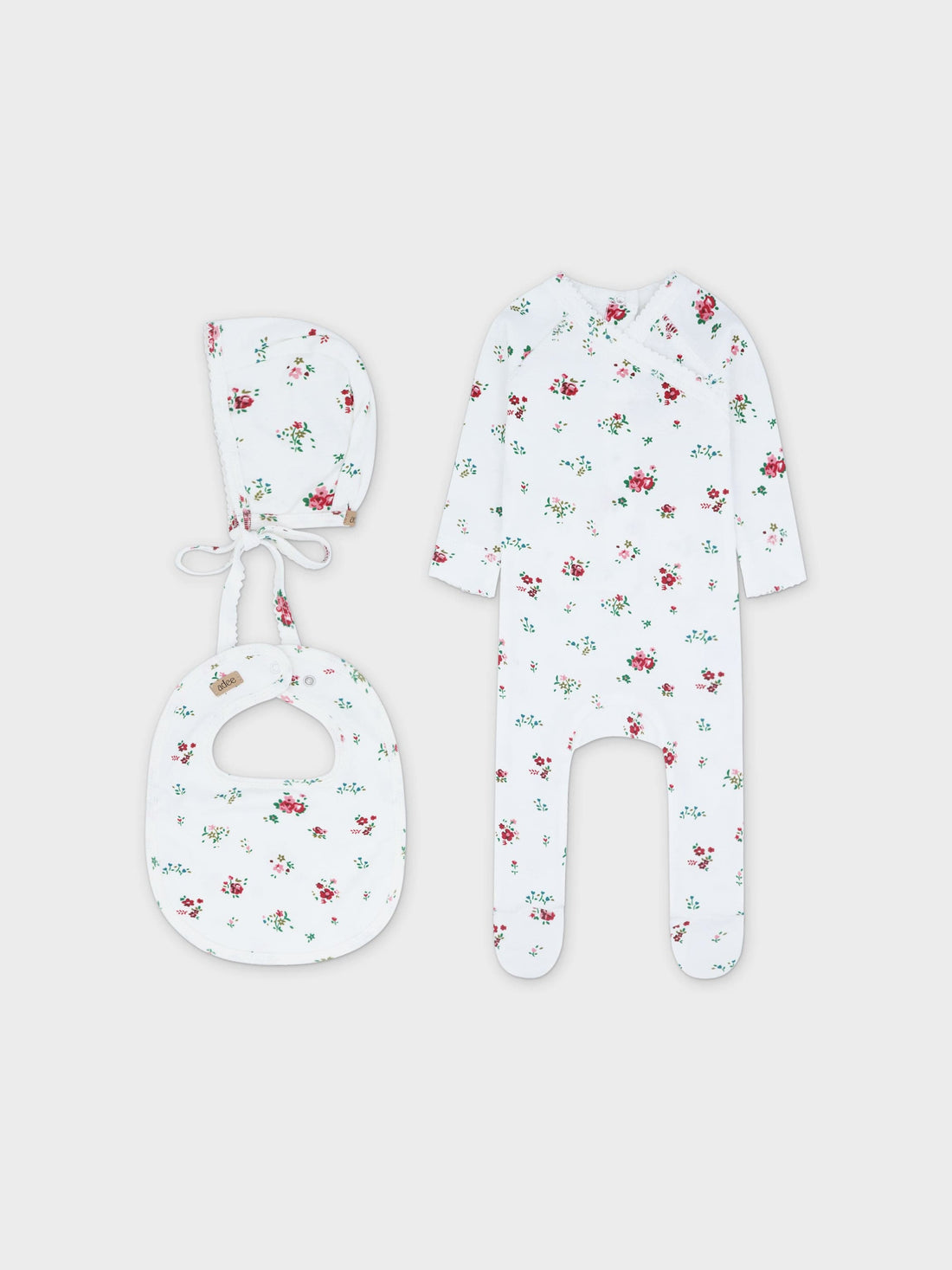 Freesia Flower Stretchy, Bonnet &amp; Bib- Red