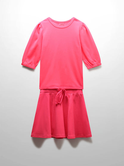 Pink Skirt with 3/4 Sleeve Bubble Shirt
