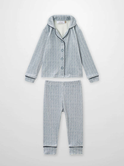 Herringbone Pajamas for boys by Adee, blue two-piece set with piping
