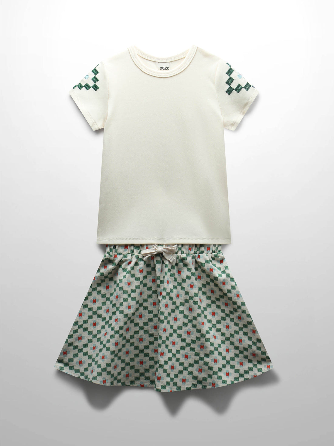 Green Diamond Skirt with Short Sleeve Shirt