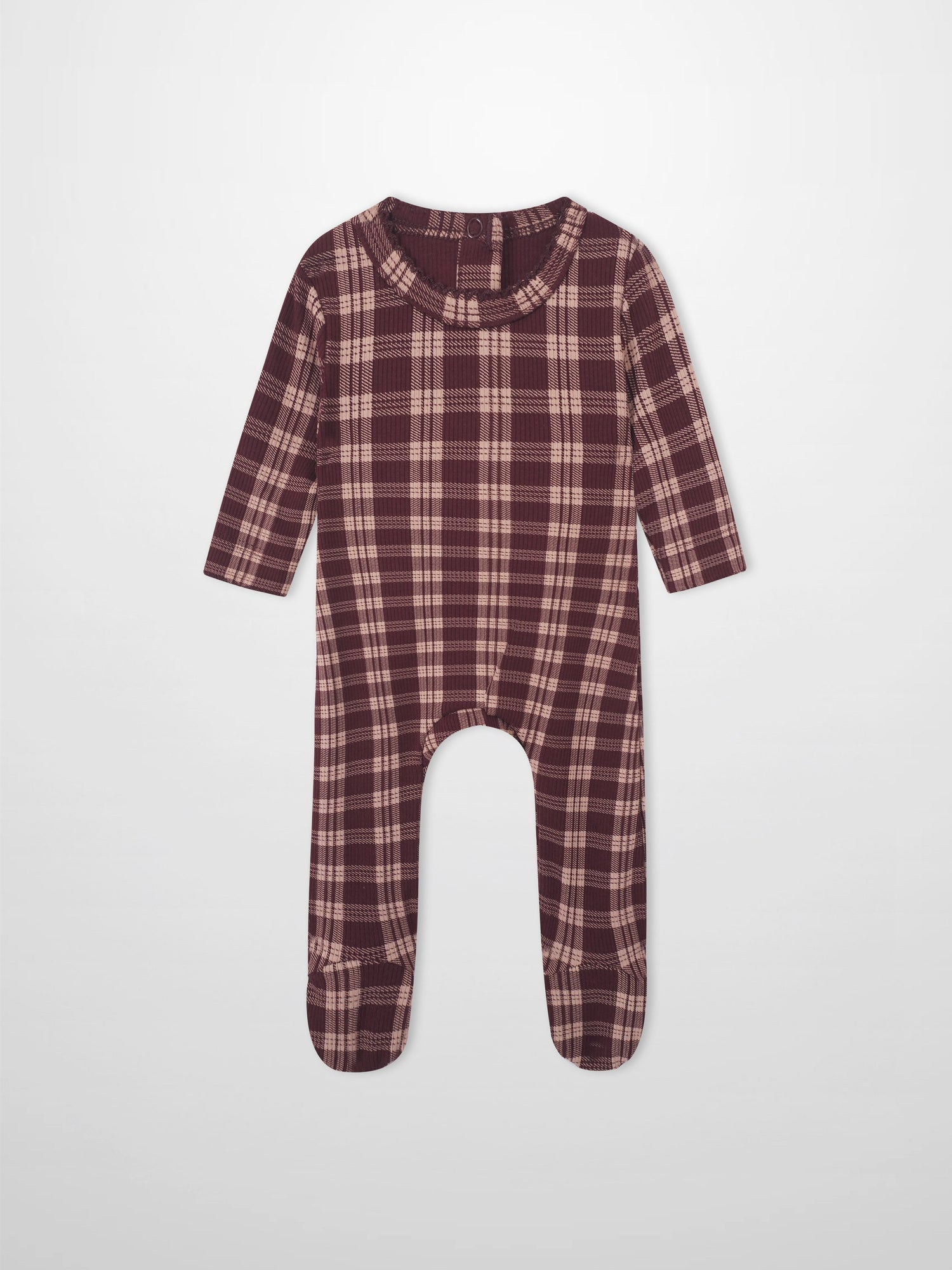 Adee Burgundy Plaid footed girls layette sleeper set