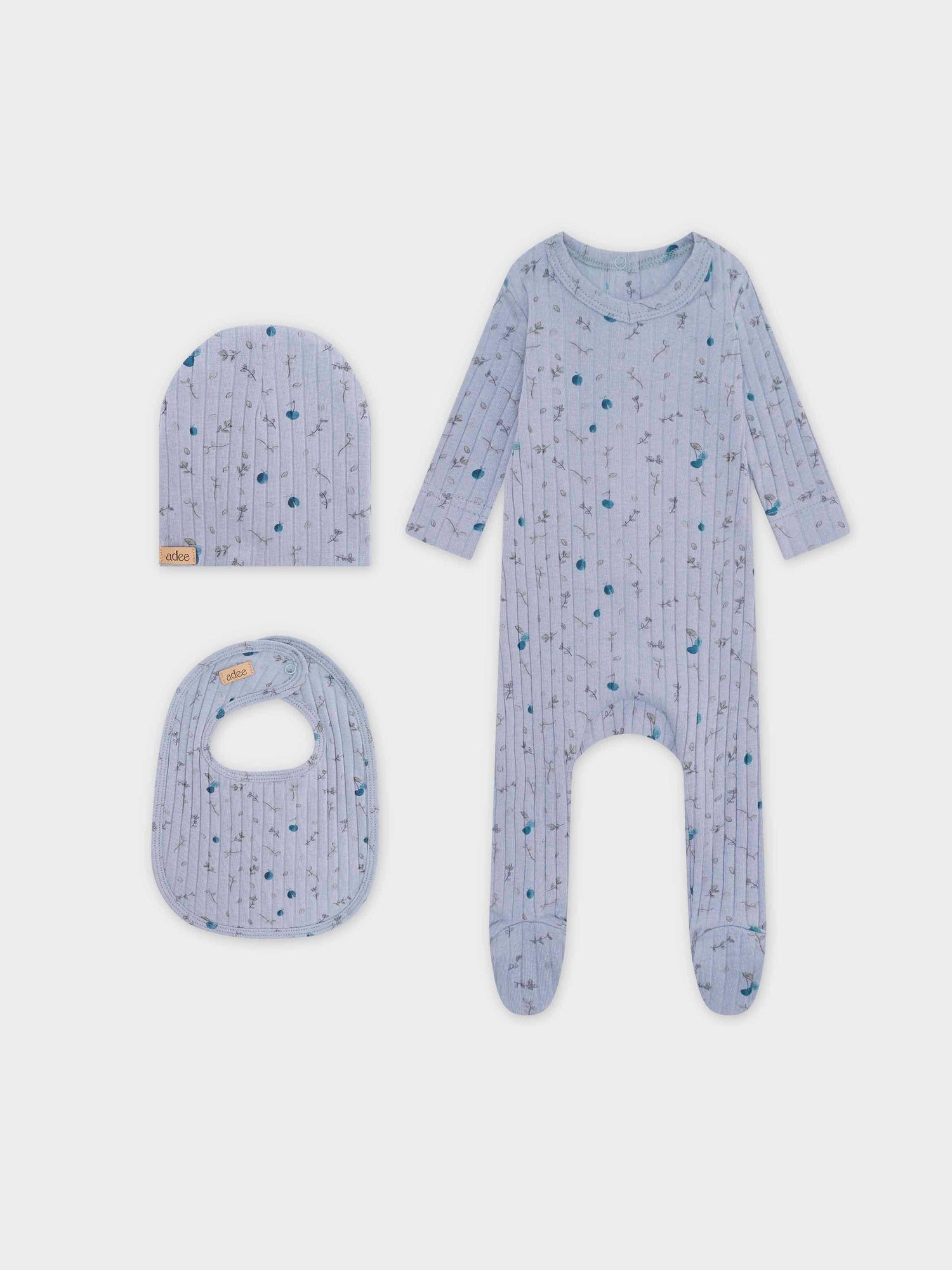 Mini Berry Stretchy, Beanie and Bib-Blue