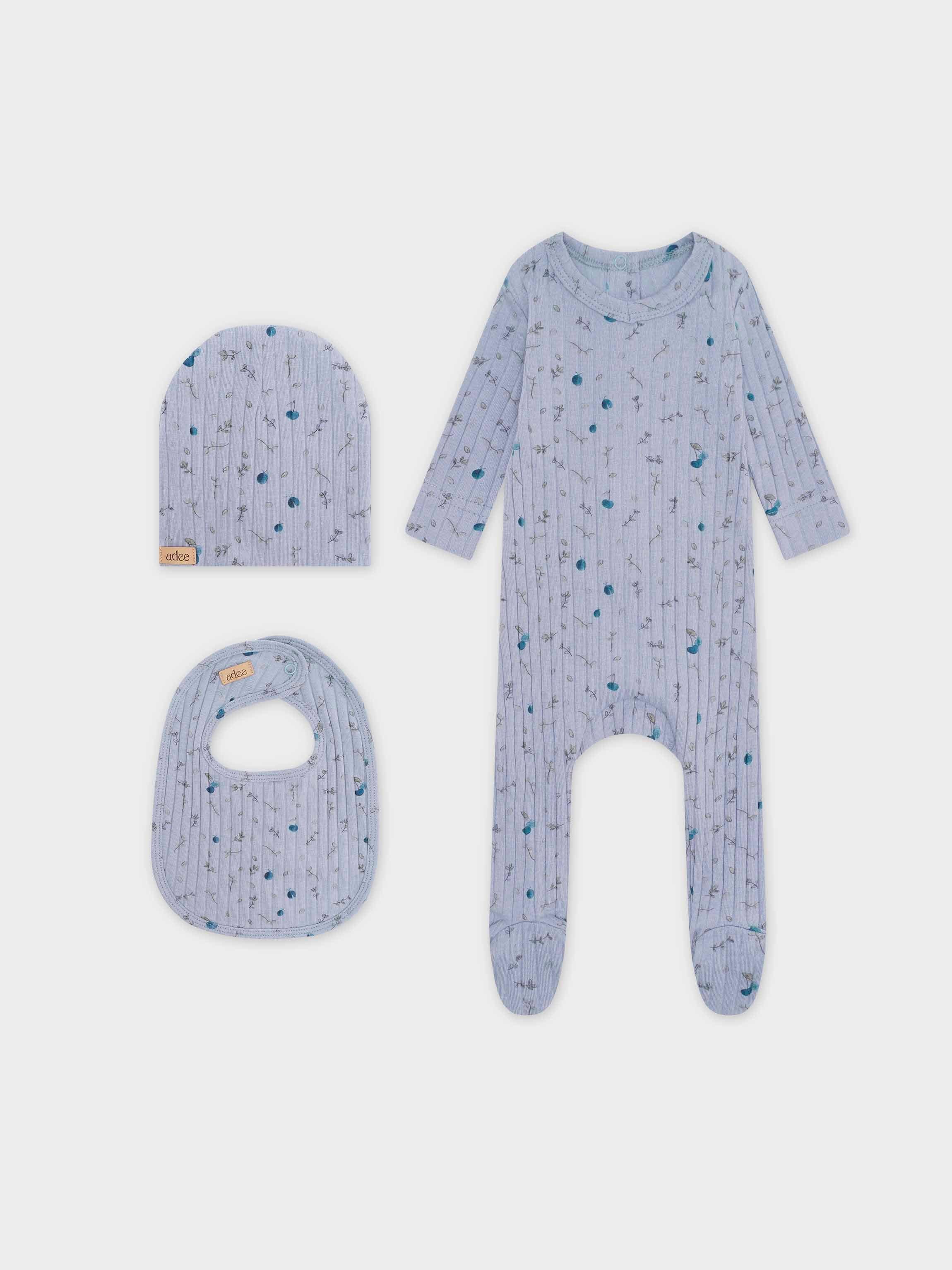 Mini Berry Stretchy, Beanie and Bib-Blue