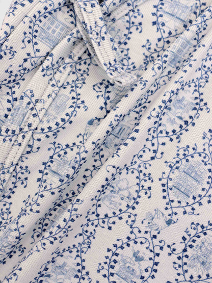 Blue Charm Stretchy boys stretchies with dark blue vine print by Adee