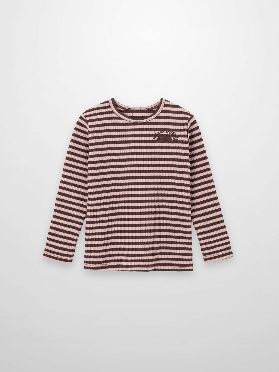 Striped Crew Neck T-Shirt - Brown &amp; Pink