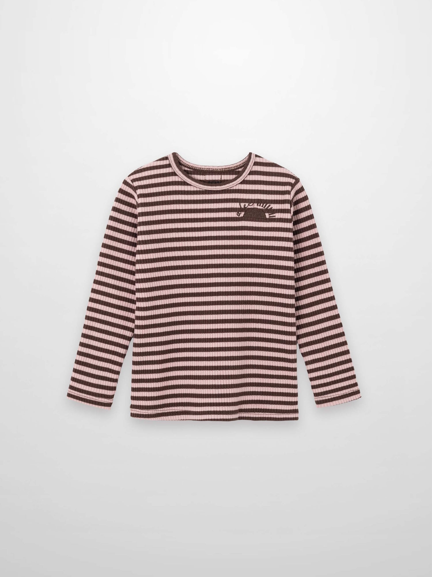 Striped Crew Neck T-Shirt - Brown &amp; Pink