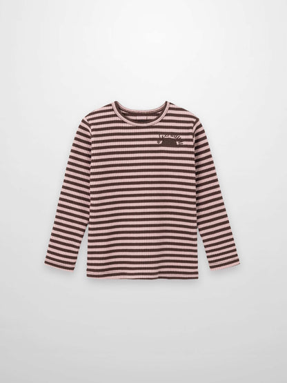 Striped Crew Neck T-Shirt - Brown &amp; Pink