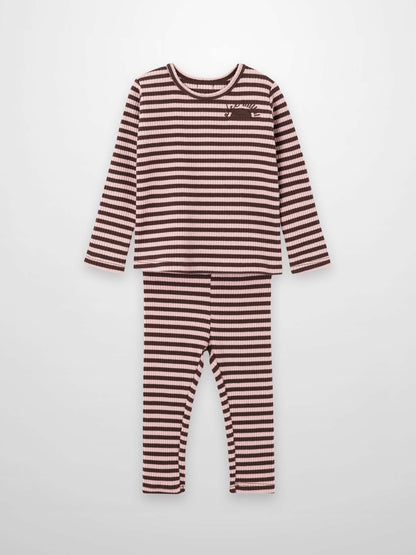 Striped Leggings Set - Brown &amp; Pink