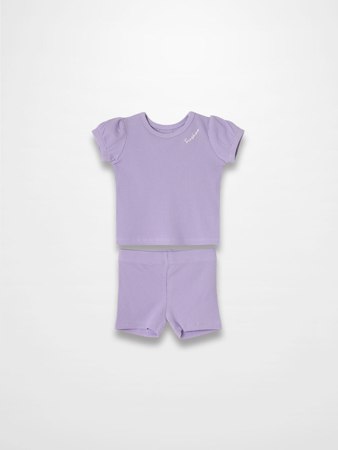 Ribbed Short Puff Sleeve T-shirt &amp; Shorts Set - Lavender