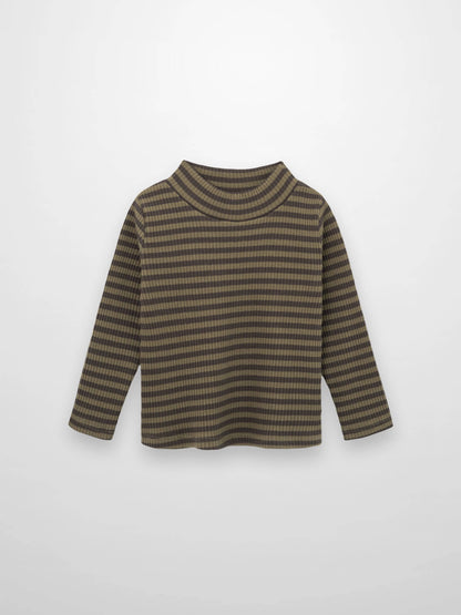 Striped Mock Neck T-Shirt - Green