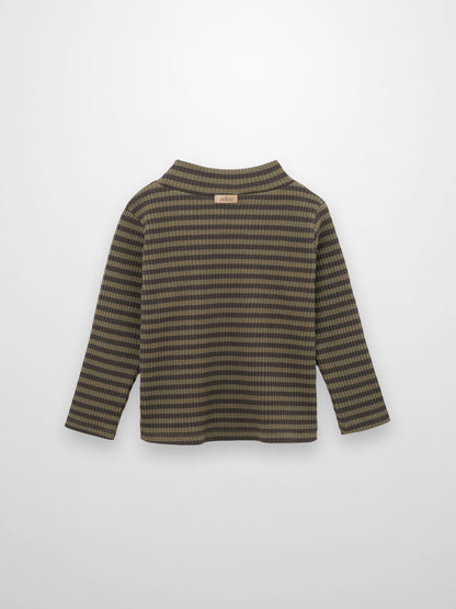 Striped Mock Neck T-Shirt - Green