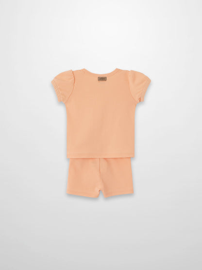 Short Puff Sleeve T-shirt &amp; Shorts Set - Peach