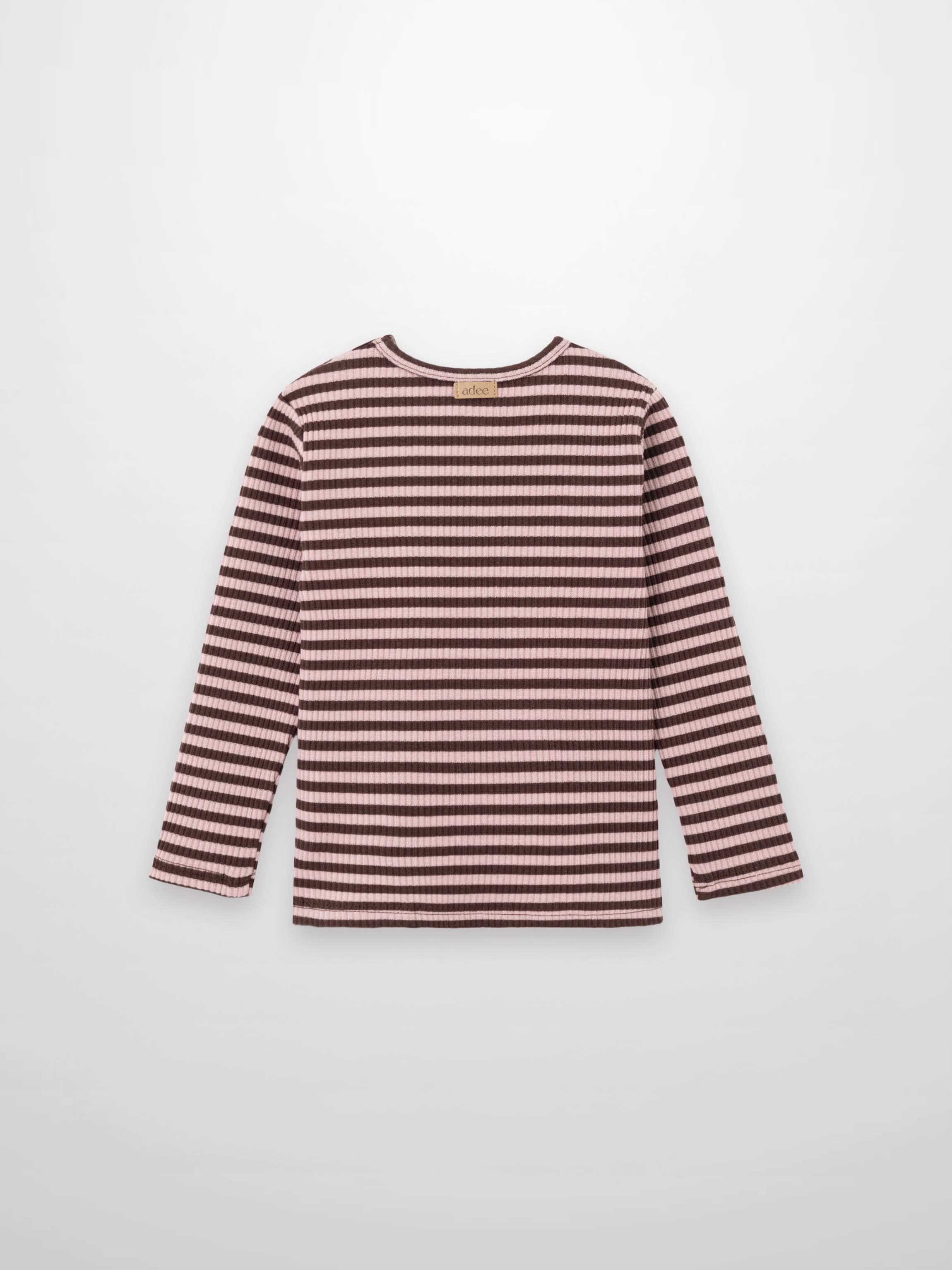 Striped Crew Neck T-Shirt - Brown &amp; Pink