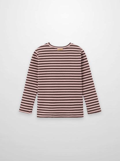 Striped Crew Neck T-Shirt - Brown &amp; Pink