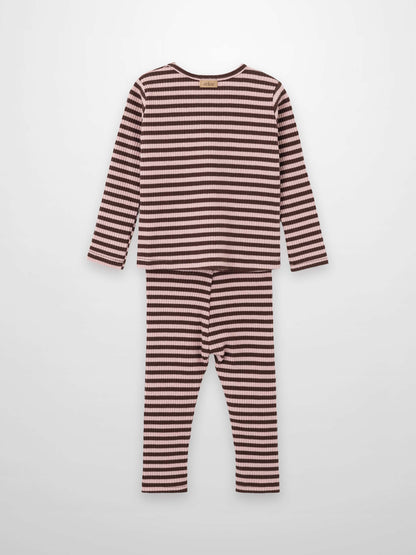 Striped Leggings Set - Brown &amp; Pink