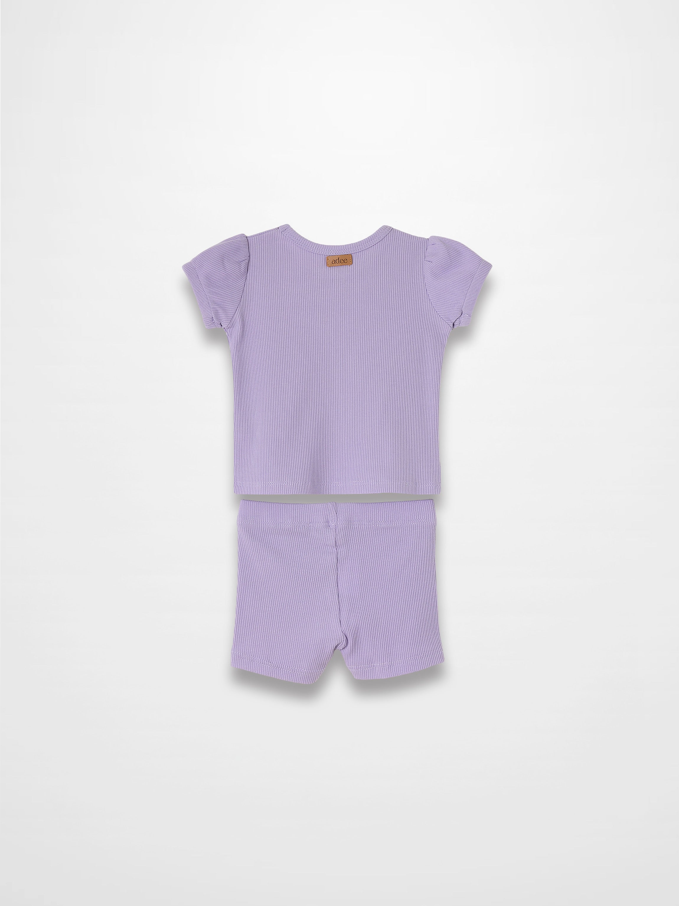 Ribbed Short Puff Sleeve T-shirt &amp; Shorts Set - Lavender