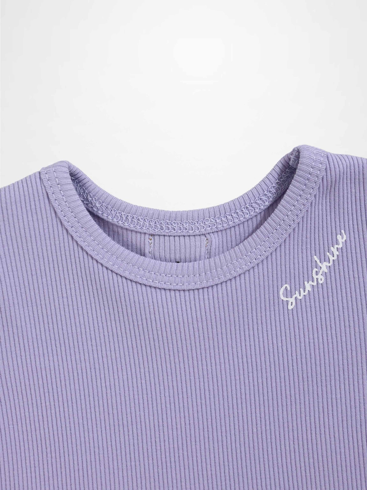 Ribbed Short Puff Sleeve T-shirt &amp; Shorts Set - Lavender