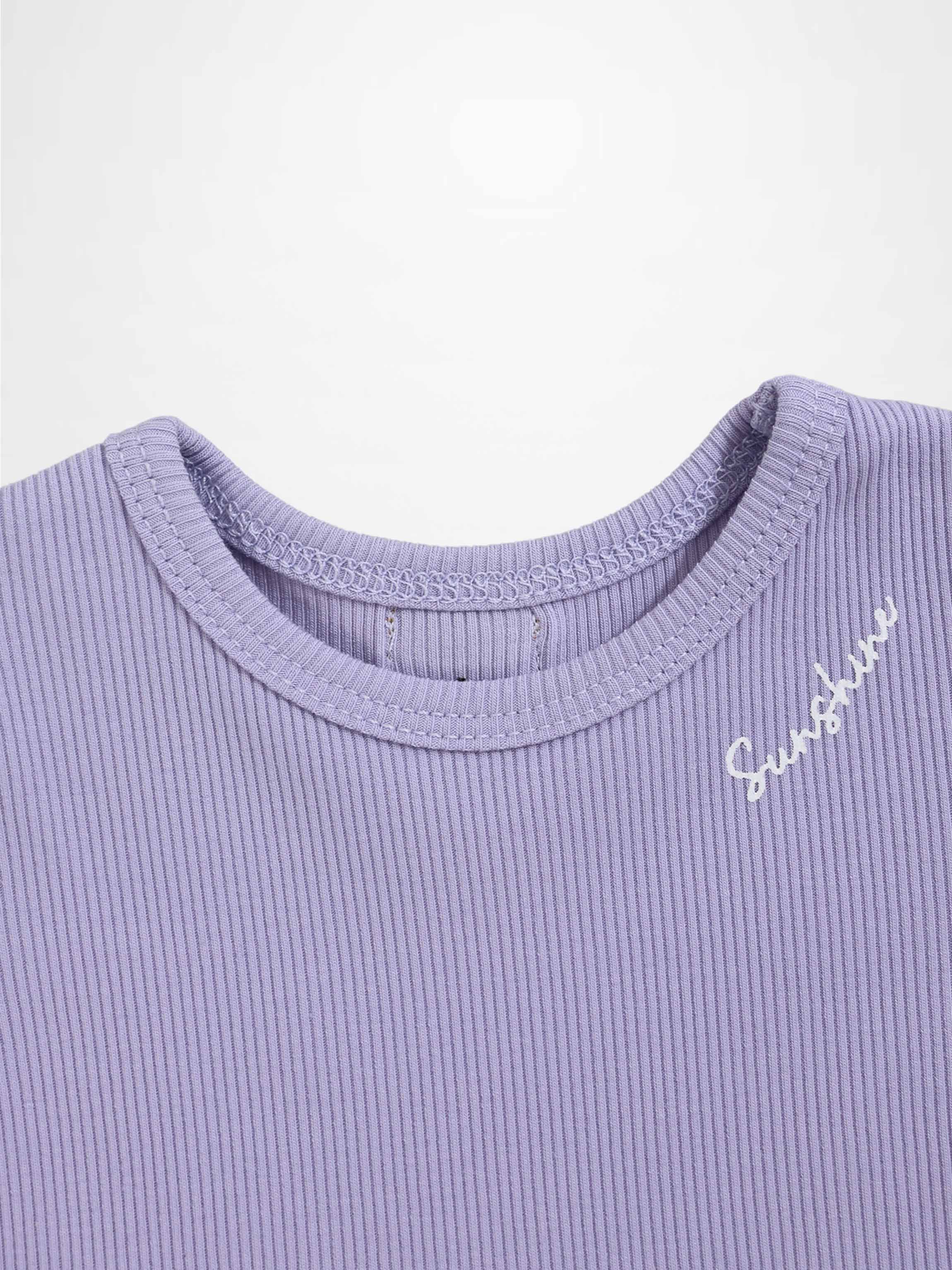 Ribbed Short Puff Sleeve T-shirt &amp; Shorts Set - Lavender